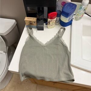 American Eagle Outfitters Gray Ribbed Top with Lace Detail
